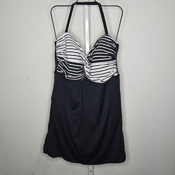 Anne Cole Signature Plus Size 24W Black White Striped Swim Dress One Piece - Picture 1 of 5